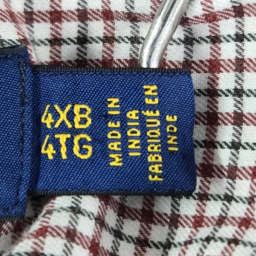 Ralph Lauren Men Button Up Shirt 4XB Red Pony Embroidery Check Long